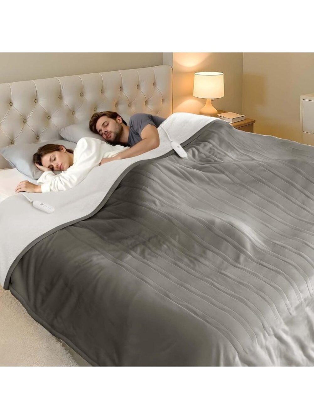 Cozy Queen Size Heated Electric Blanket with Dual Control - Soft Grey Comfort